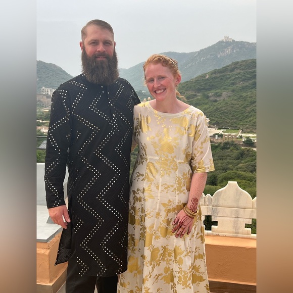 White / gold foil print Anarkali dress kurti top - Picture 5 of 5